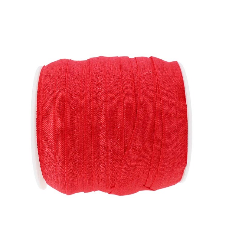 PAMIR TONG 25 Yards 5/8'' Fold Over Elastic FOE Headband Baby Hairbow Soft Foldover Elastic Binding Webbing Tape Craft Sewing (Red) - Image 3